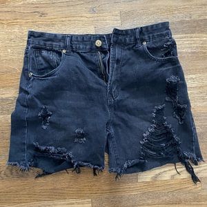 Black Distressed Denim Shorts